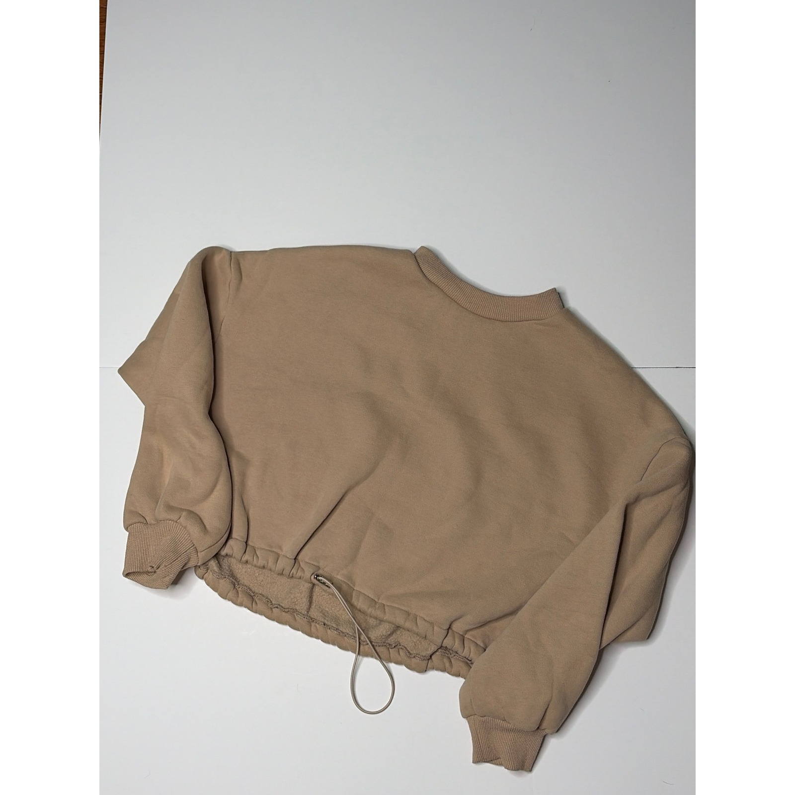Princess Polly Tan Beige Cropped Drawstring Sweatshirt Fleece Pullover Women S/M
